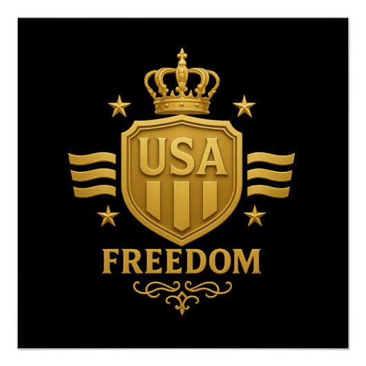 USA Freedom Golden Emblem Glossy Poster ポスター (正面)