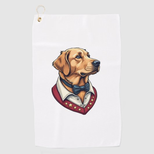 USA Golden Retriever Vintage Patriotic Dog Shirt ゴルフタオル (正面)