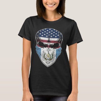 USA Guatemala Roots  Guatemalan American Flag Skul Tシャツ