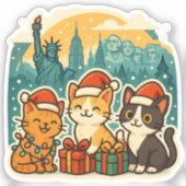 USA Holiday Cats – Cute Meowy Christmas Sticker シール (正面)