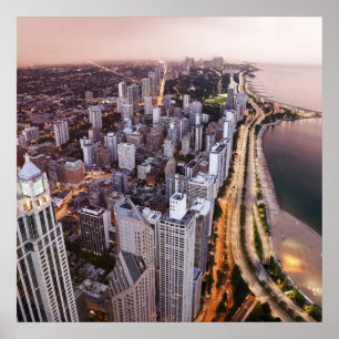 USA, Illinois, Chicago, Aerial view of Lake ポスター