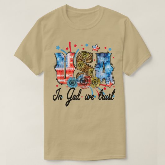 USA In God We Trust 4Th Of July - Sunflower Leopar Tシャツ (デザイン正面)