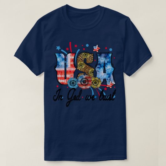 USA In God We Trust 4Th Of July - Sunflower Leopar Tシャツ (デザイン正面)