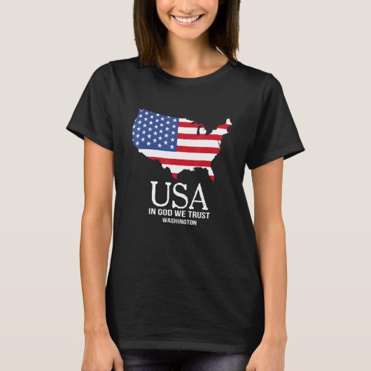 USA In God We Trust Washington Map Flag Patriotic  Tシャツ (正面)