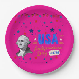 USA Independence Day hot pink ペーパープレート