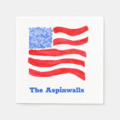 USA Loose Watercolor American Flag Paper スタンダードカクテルナプキン (正面)