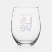 USA LOVE パーソナライズされた Blue ステムなしワイングラス (裏面)