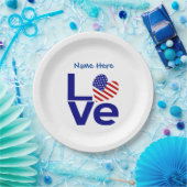 USA Love Flag in Blue Personalized Party ペーパープレート (パーティー)