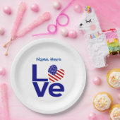 USA Love Flag in Blue Personalized Party ペーパープレート (パーティー)