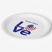 USA Love Flag in Blue Personalized Party ペーパープレート (アングル)