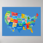 USA MAP watercolor artwork ポスター (正面)