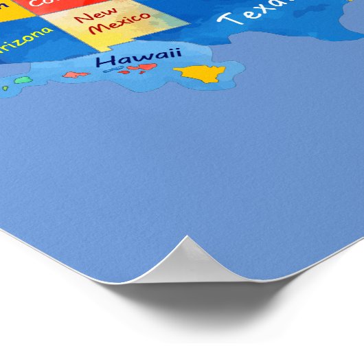 USA MAP watercolor artwork Poster ポスター (角)