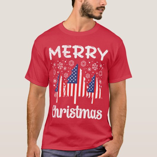 USA Merry Christmas Firrees Christmas Party family Tシャツ (正面)