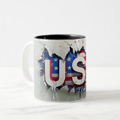 USA Mug, 4th of July Mug, Independence Day ツートーンマグカップ (正面左)