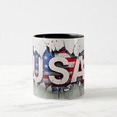 USA Mug, 4th of July Mug, Independence Day ツートーンマグカップ (中央)