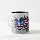 USA Mug, 4th of July Mug, Independence Day ツートーンマグカップ (正面左)