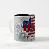 USA Mug, 4th of July Mug, Independence Day ツートーンマグカップ (正面左)