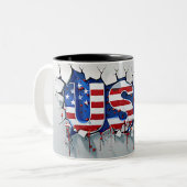 USA Mug, 4th of July Mug, Independence Day ツートーンマグカップ (正面左)
