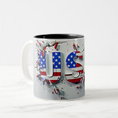 USA Mug, 4th of July Mug, Independence Day ツートーンマグカップ (正面左)