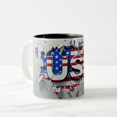 USA Mug, 4th of July Mug, Independence Day ツートーンマグカップ (正面左)