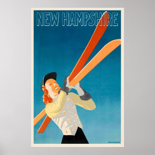 USA New Hampshire Vintage Ski Poster - Framed ポスター (正面)