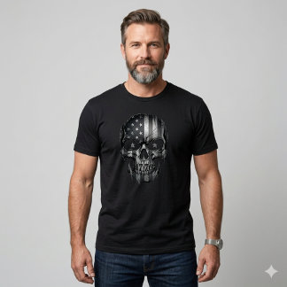 USA Patriot 1776 Skull American Flag Distressed Tシャツ