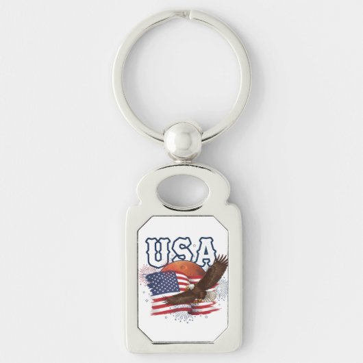 USA Patriotic Eagle with Mars Red Planet Design キーホルダー (正面)