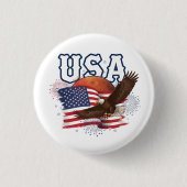 USA Patriotic Eagle with Mars Red Planet Design 缶バッジ (正面)