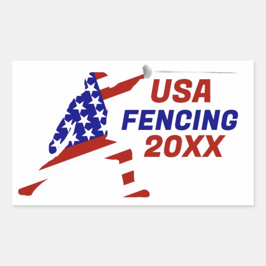 USA Patriotic Fencing En Garde Sports 長方形シール (正面)