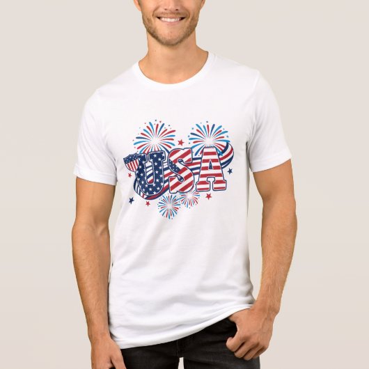 USA Patriotic Fireworks Red White Blue American  トライブレンドＴシャツ (正面)