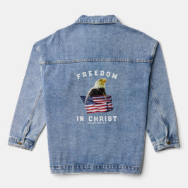 USA Patriotic Flag and Eagle Freedom In Christ  デニムジャケット