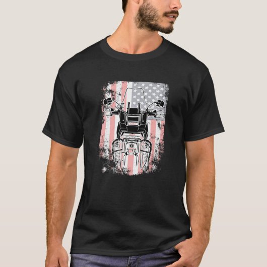USA Patriotic FlagTravel Off Road Biker Trial Adve Tシャツ (正面)
