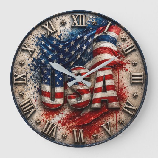 USA Patriotic Independence Day Decor ラージ壁時計 (正面)