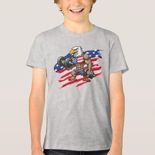 USA/patriotic weightlifting bald eagle トライブレンドＴシャツ (正面)