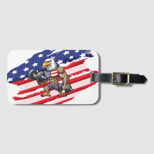 USA/patriotic weightlifting bald eagle ラゲッジタグ (正面横)