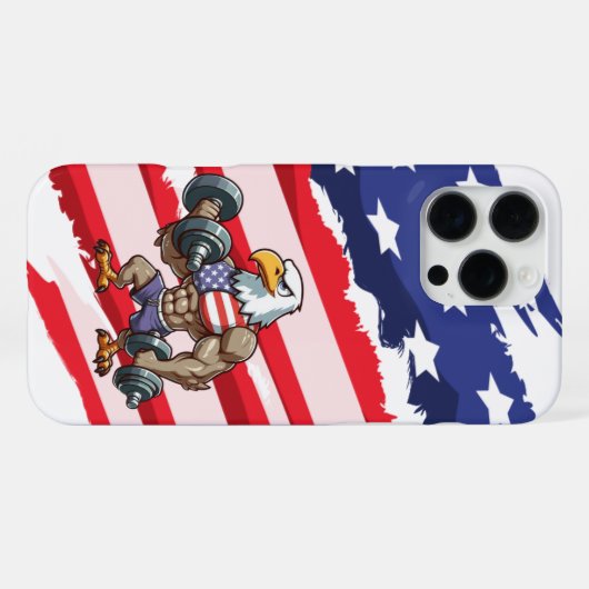 USA/patriotic weightlifting bald eagle iPhoneケース (裏面横)