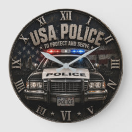 USA Police Classic Patrol Car Vintage ラージ壁時計