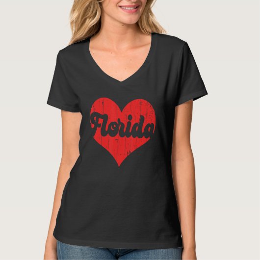 USA Proud America State Flag Heart Love Florida Tシャツ (正面)