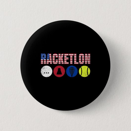 Usa Racketron – 卓球バドミントンスカッシュテン 缶バッジ (正面)