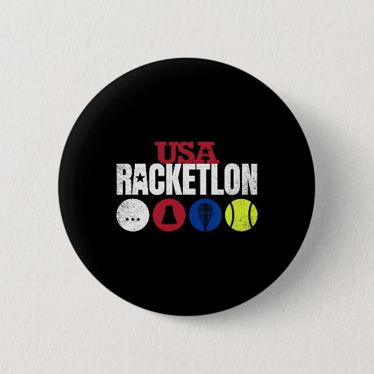 Usa Racketron – 卓球バドミントンスカッシュテン 缶バッジ (正面)