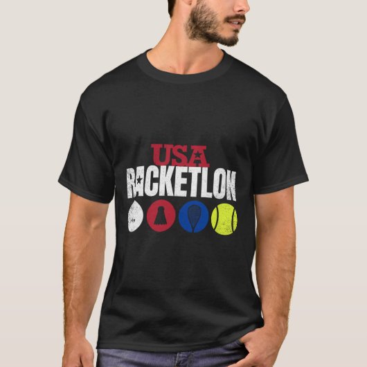 Usa Racketron – 卓球バドミントンスカッシュテン Tシャツ (正面)
