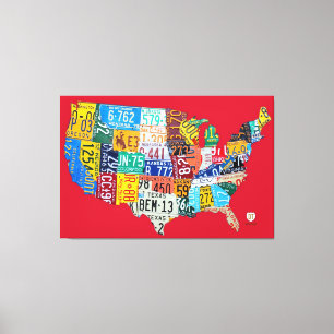 USA Red Canvas Print V2のライセンスプレートマップ キャンバスプリント