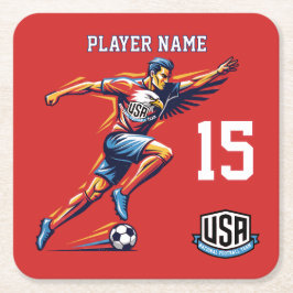 USA Soccer Eagle Athlete Patriotic National Team  スクエアペーパーコースター