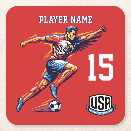 USA Soccer Eagle Athlete Patriotic National Team  スクエアペーパーコースター (正面)