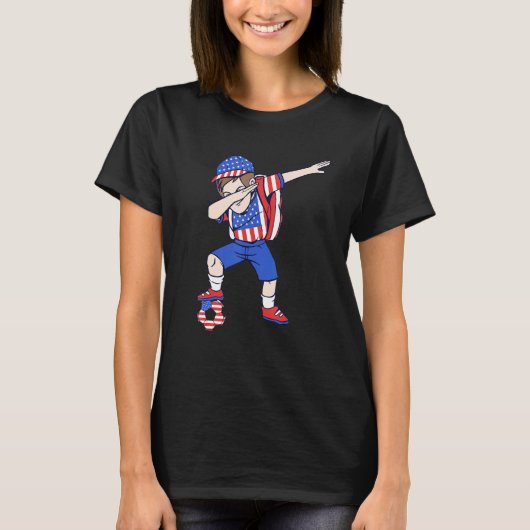 USA Soccer Player America Dabbing American Boy Tシャツ (正面)