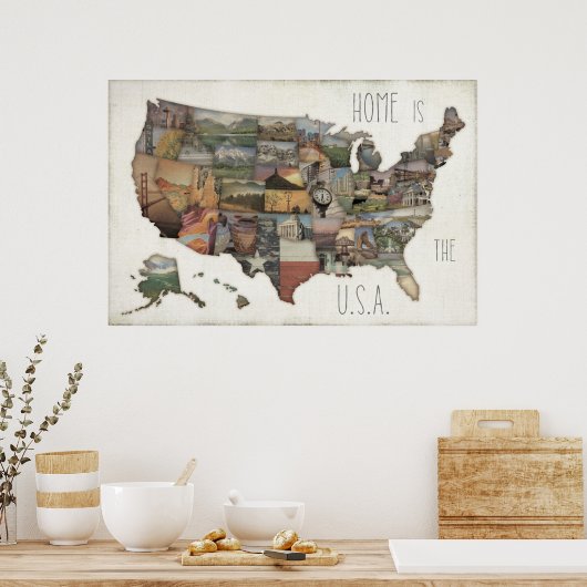 USA State Collage ポスター (キッチン)