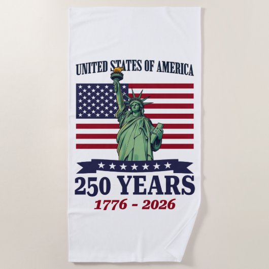 USA Statue of Liberty 250 Years 1776-2026 ビーチタオル (正面)