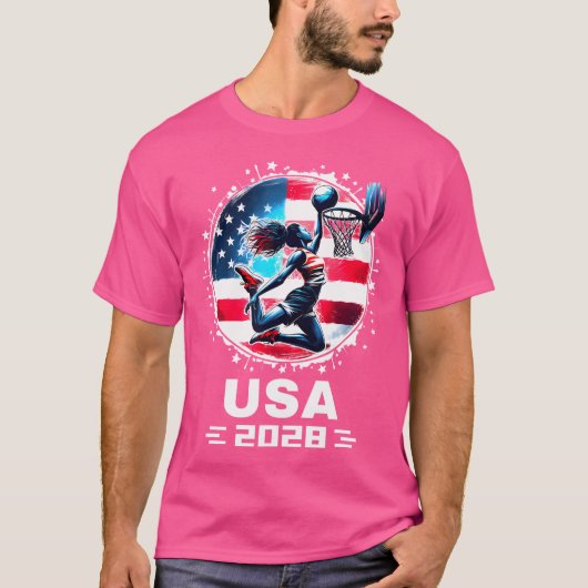 Usa Team 2028統一された州アメリカ国旗Women Ba Tシャツ (正面)