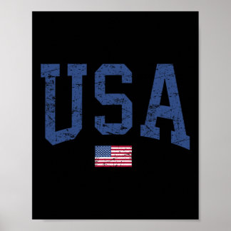 Usa Women Men Kids Patriotic American Flag Distres ポスター