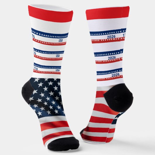 USA's 250th Anniversary 1776 2026 Red White Blue ソックス (傾斜あり)